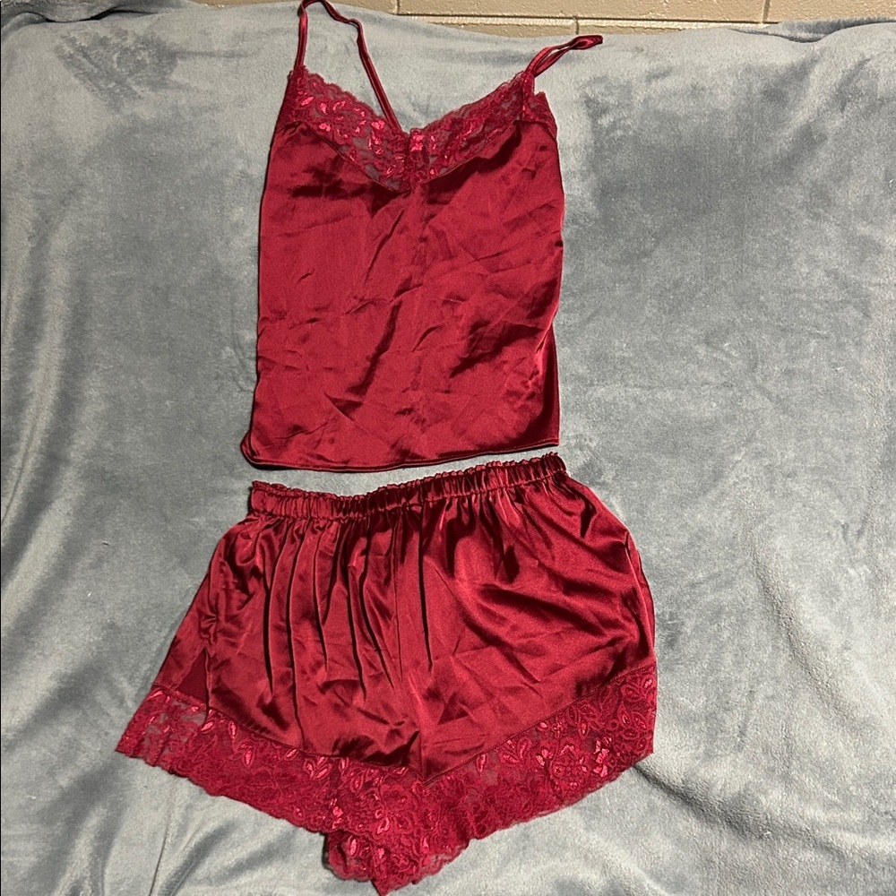 NWT Lulu's Burgundy Lace Trim Pajama Set